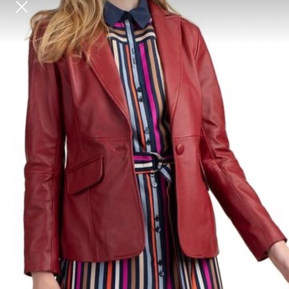 Trina Turk D Angelo Lambskin Leather Blazer Jacket in Oxblood SZ2 - Picture 1 of 11